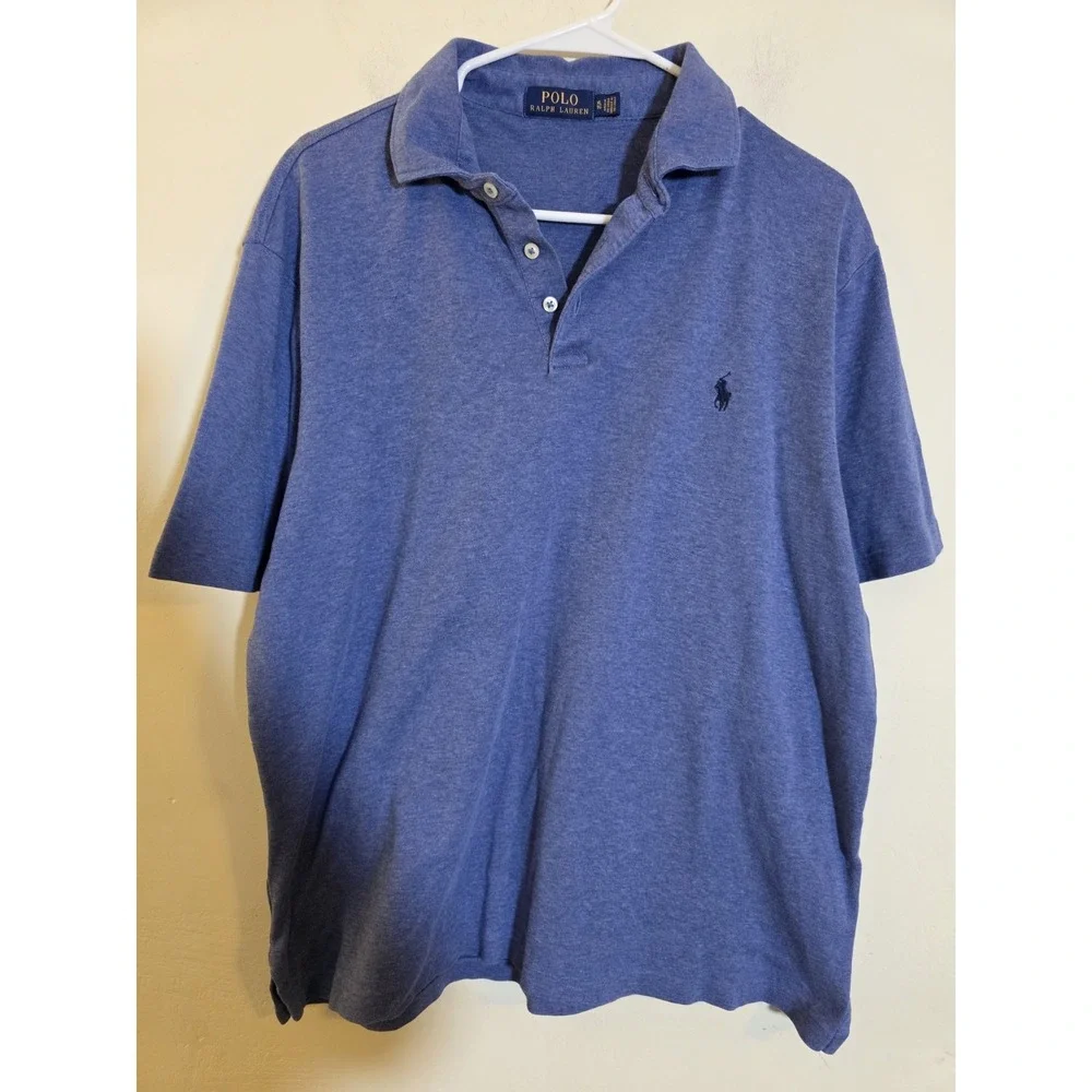 Polo Ralph Lauren Men's XL Blue Cotton Polo Rugby Short Sleeve Shirt Preppy